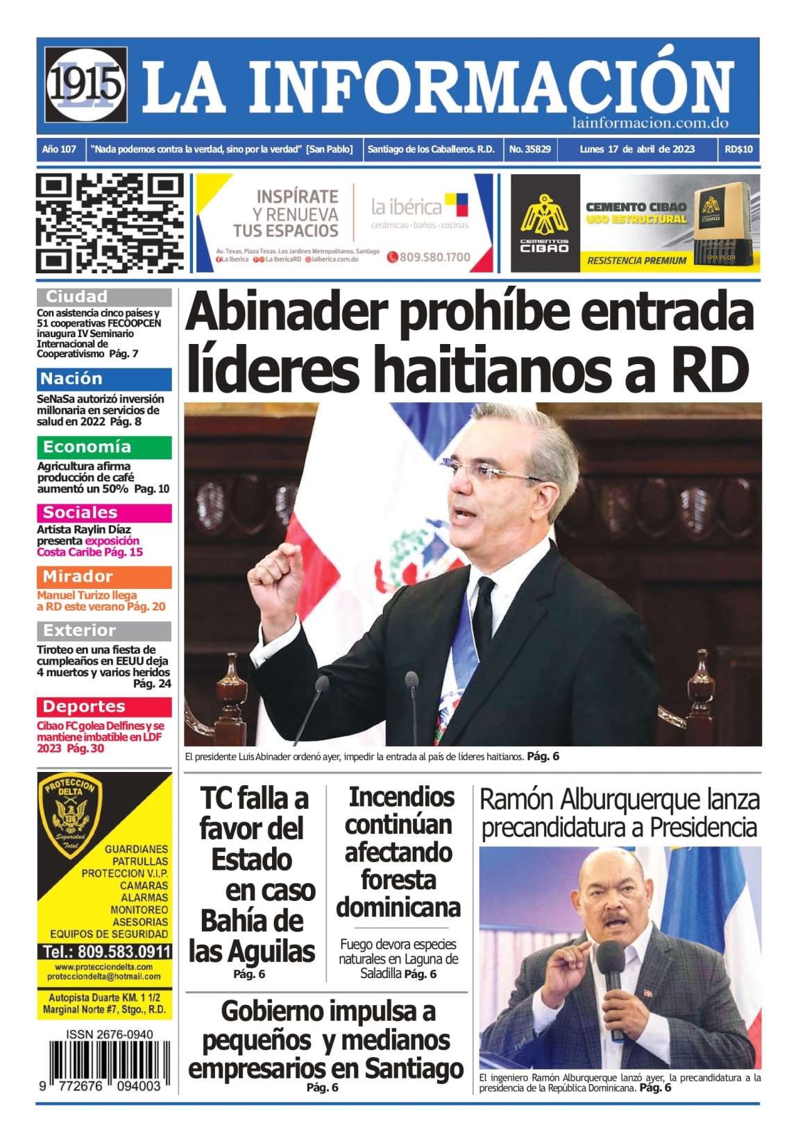 Portada Periódico La Información, Lunes 17 Abril, 2023