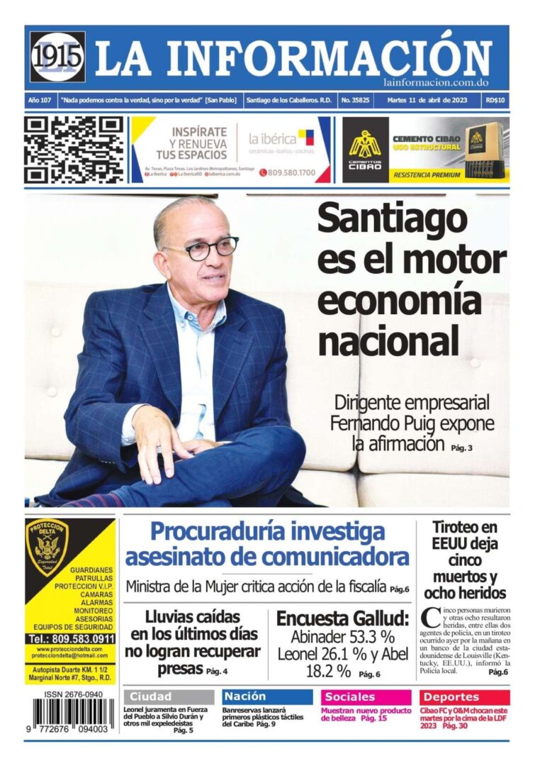Portada Periódico La Información, Martes 11 Abril, 2023