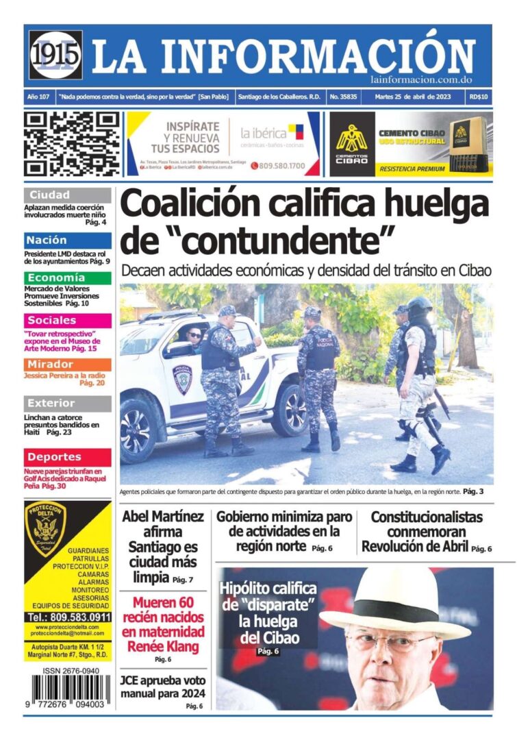 Portada Periódico La Información, Martes 25 Abril, 2023