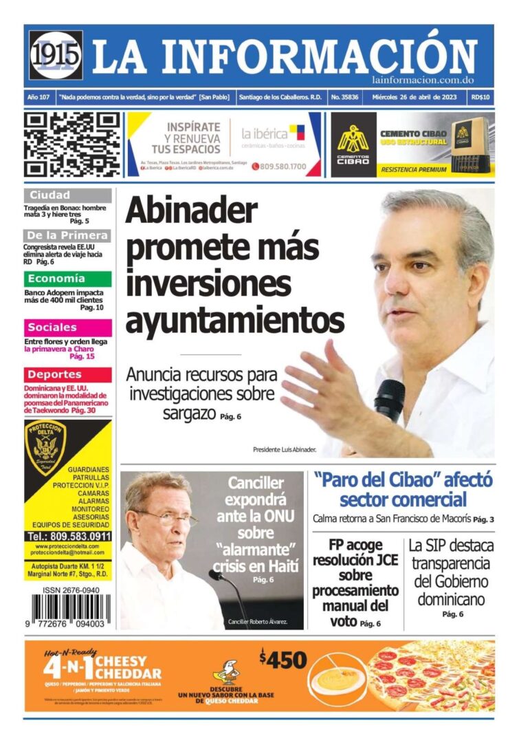 Portada Periódico La Información, Miércoles 26 Abril, 2023