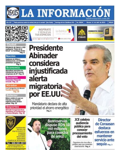 Portada Periódico La Información, Viernes 14 Abril, 2023
