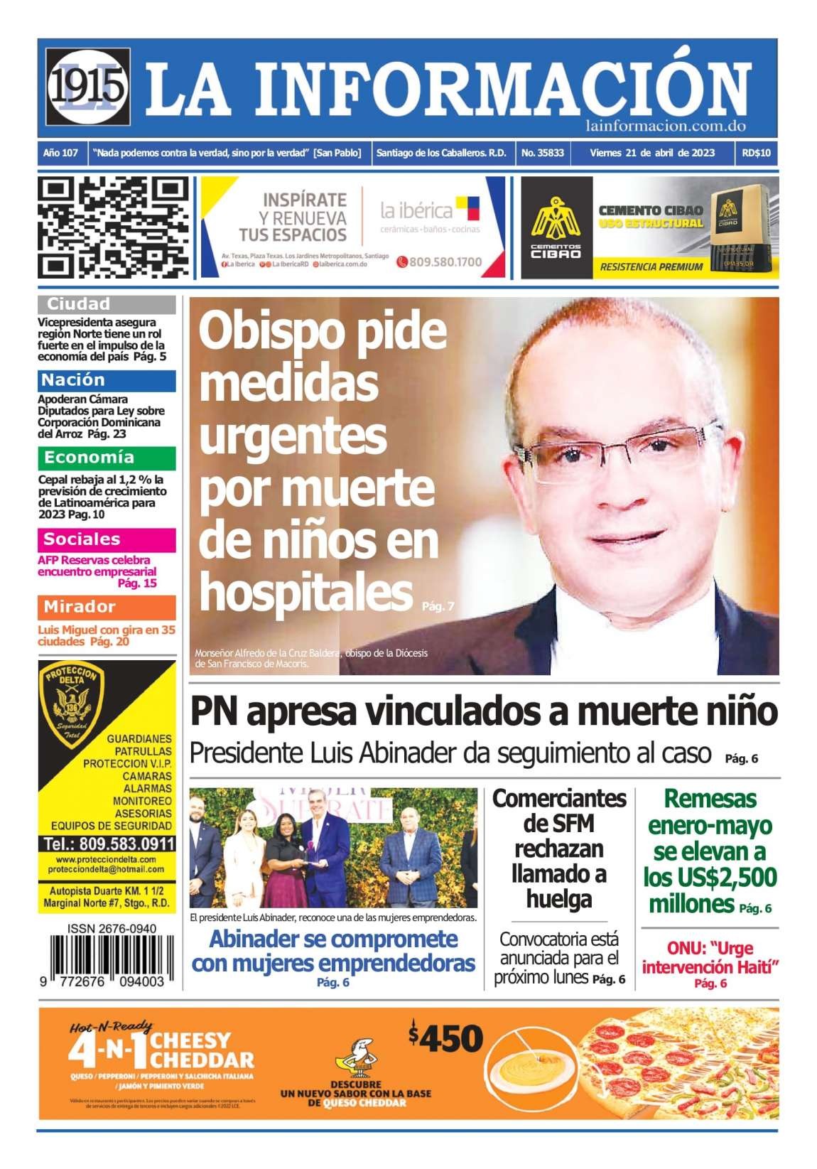 Portada Periódico La Información, Viernes 21 Abril, 2023