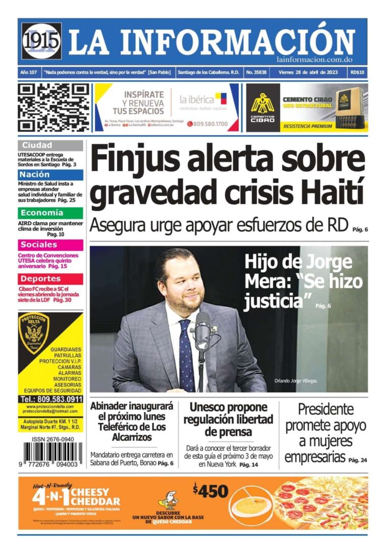 Portada Periódico La Información, Viernes 28 Abril, 2023