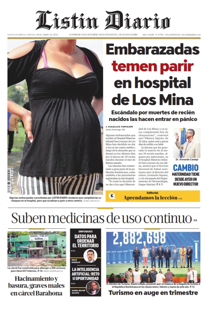 Portada Periódico Listín Diario, Jueves 20 Abril, 2023