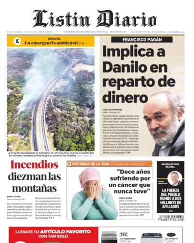 Portada Periódico Listín Diario, Lunes 03 Abril, 2023