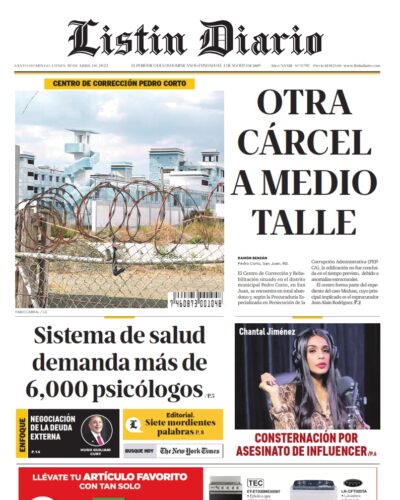 Portada Periódico Listín Diario, Lunes 10 Abril, 2023