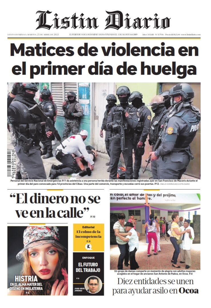 Portada Periódico Listín Diario, Martes 25 Abril, 2023