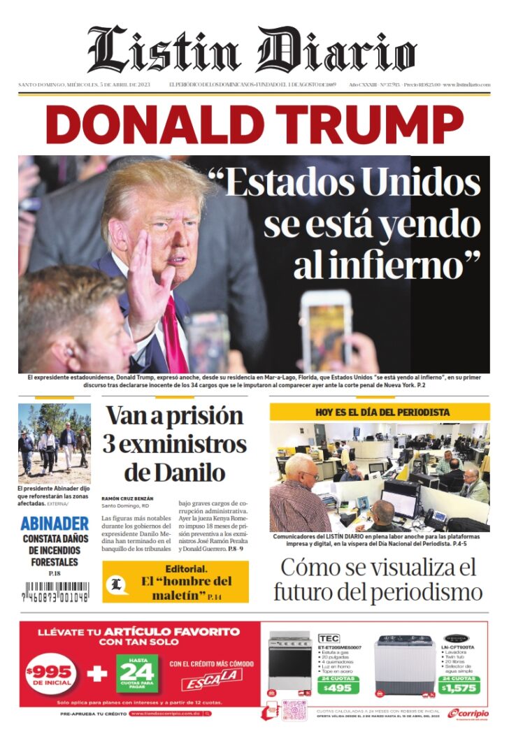 Portada Periódico Listín Diario, Miércoles 05 Abril, 2023