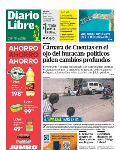 Portada Periódico Diario Libre, Jueves 04 Abril, 2023