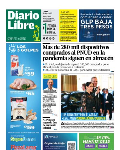 Portada Periódico Diario Libre, Lunes 08 Mayo, 2023