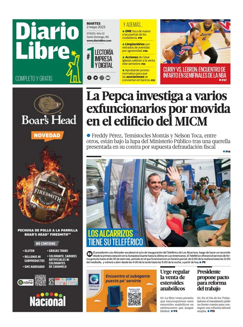 Portada Periódico Diario Libre, Martes 02 Abril, 2023