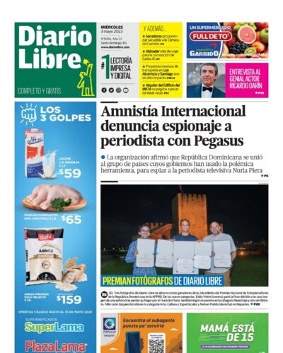 Portada Periódico Diario Libre, Miércoles 03 Abril, 2023