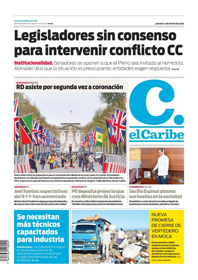 Portada Periódico El Caribe, Jueves 04 Abril, 2023
