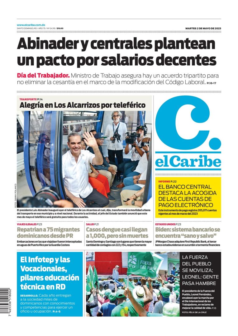 Portada Periódico El Caribe, Martes 02 Abril, 2023