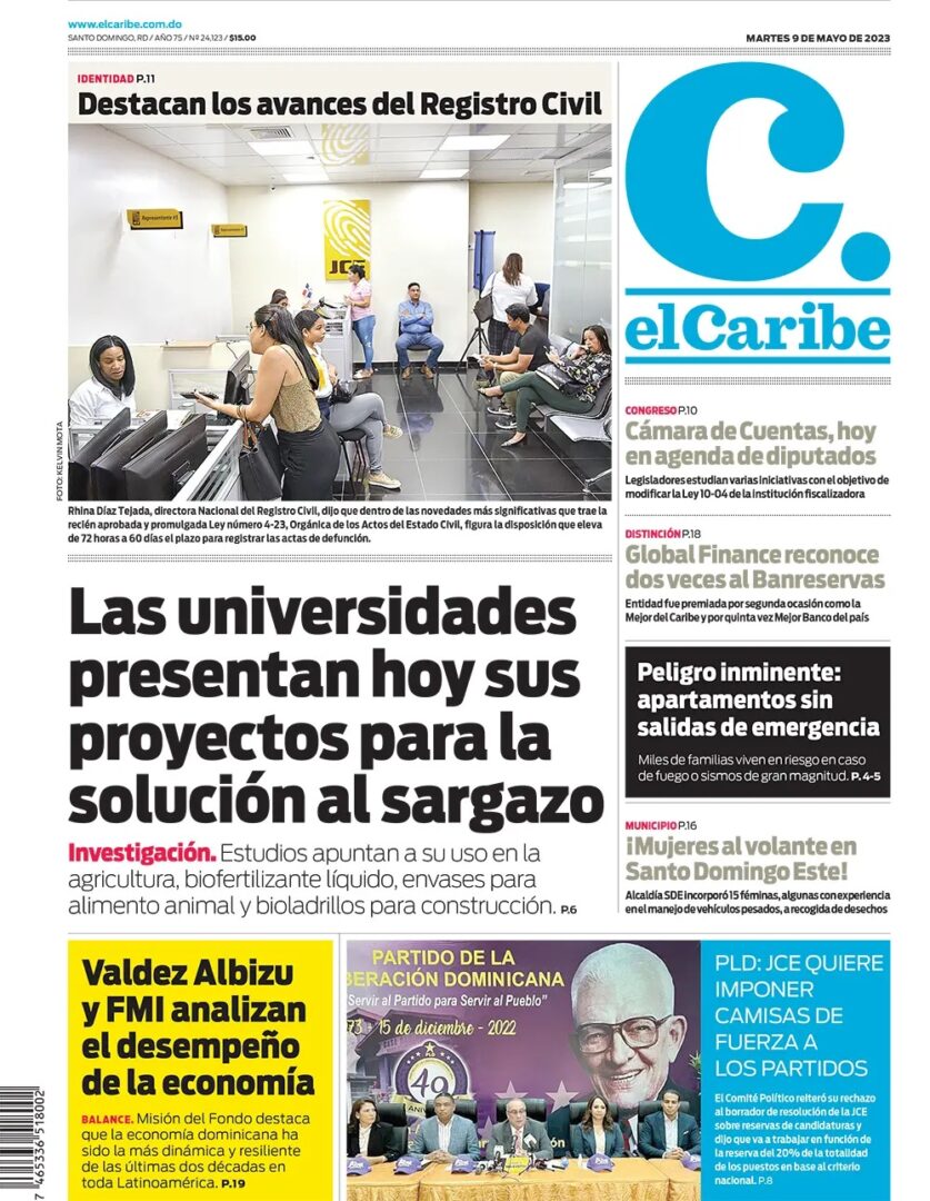 Portada Periódico El Caribe, Martes 09 Mayo, 2023