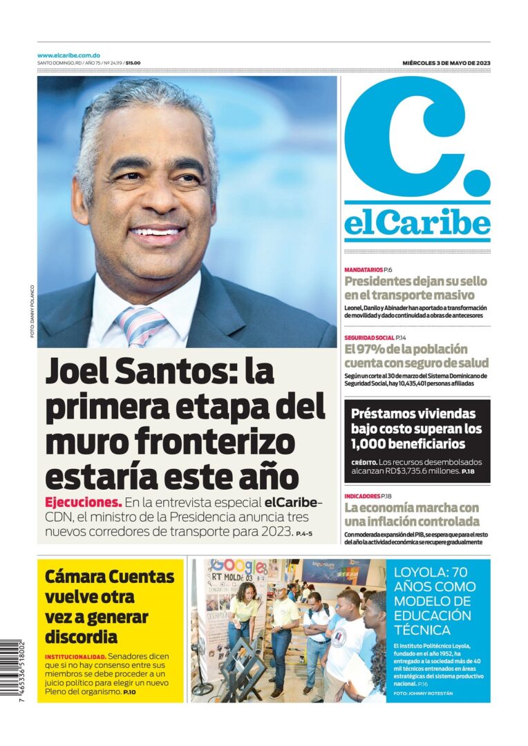 Portada Periódico El Caribe, Miércoles 03 Abril, 2023