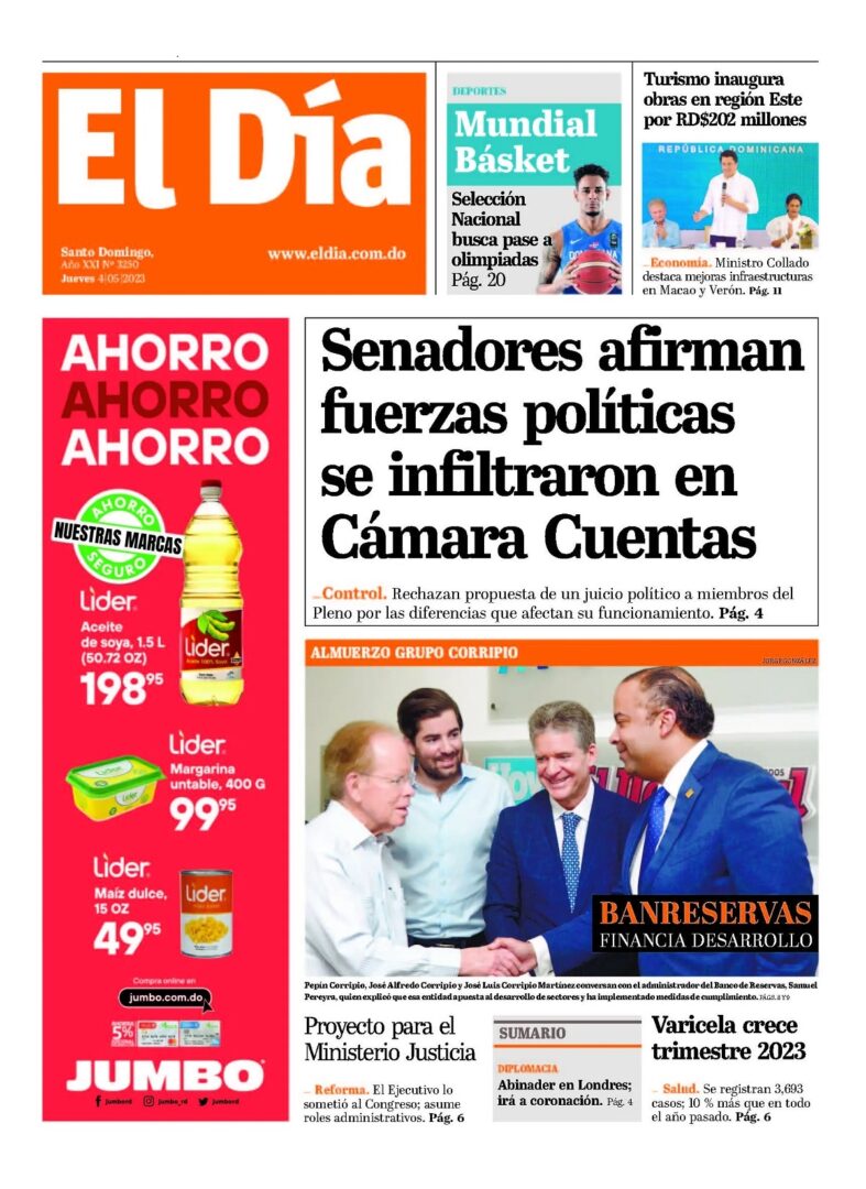 Portada Periódico El Día, Jueves 04 Abril, 2023