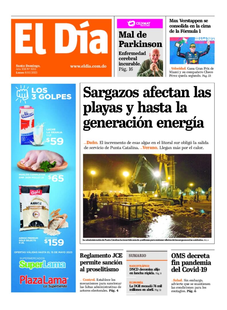 Portada Periódico El Día, Lunes 08 Mayo, 2023