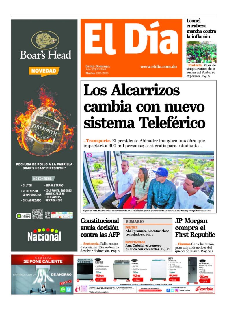 Portada Periódico El Día, Martes 02 Abril, 2023