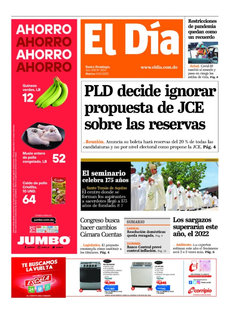 Portada Periódico El Día, Martes 09 Mayo, 2023
