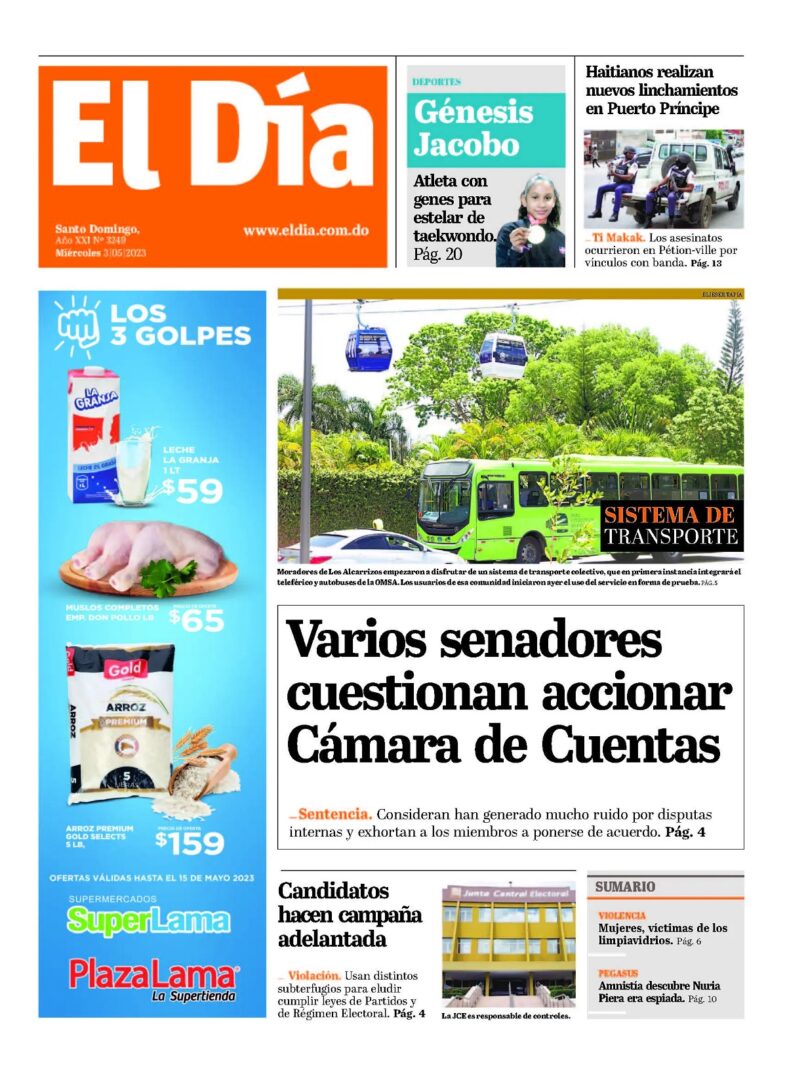 Portada Periódico El Día, Miércoles 03 Abril, 2023