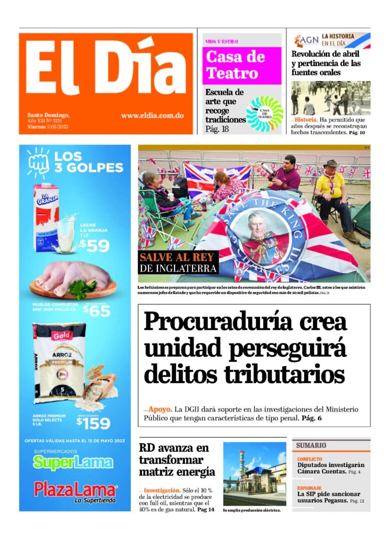 Portada Periódico El Día, Viernes 15 Abril, 2023