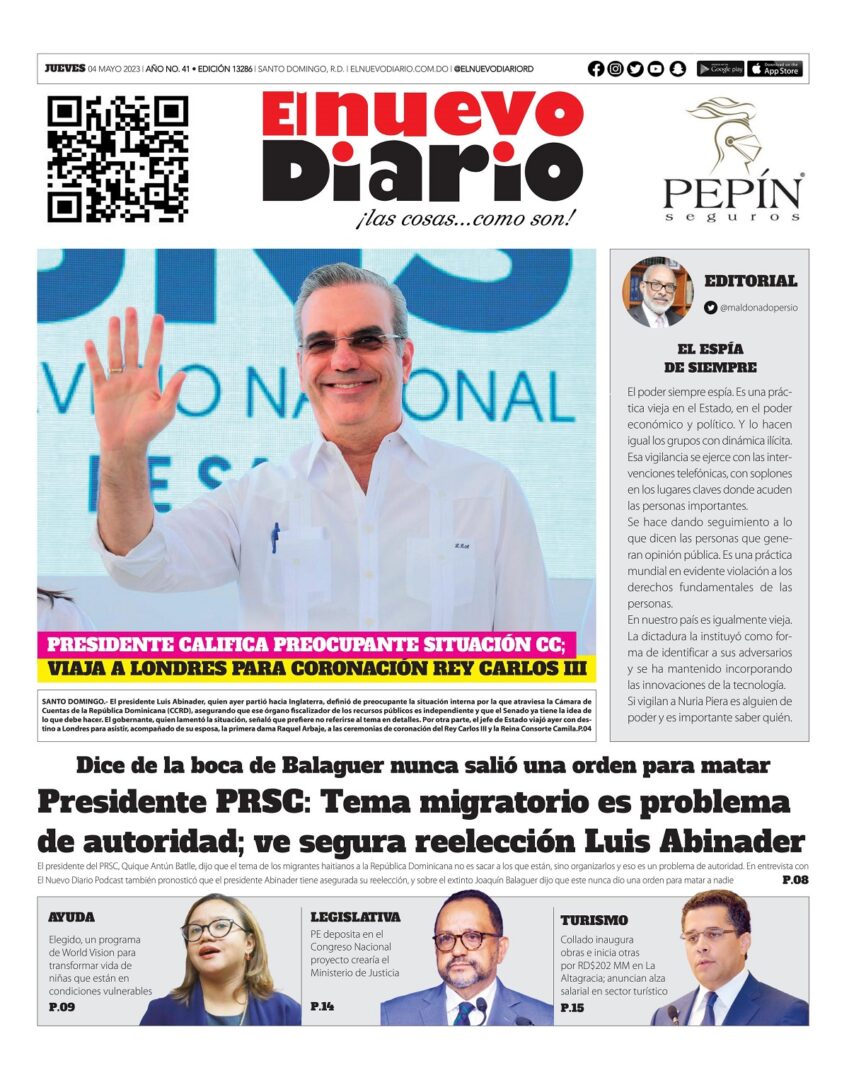 Portada Periódico El Nuevo Diario, Jueves 04 Abril, 2023