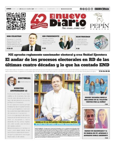 Portada Periódico El Nuevo Diario, Lunes 08 Mayo, 2023