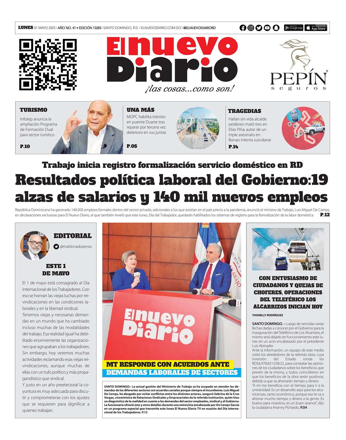 Portada Periódico El Nuevo Diario, Martes 02 Abril, 2023