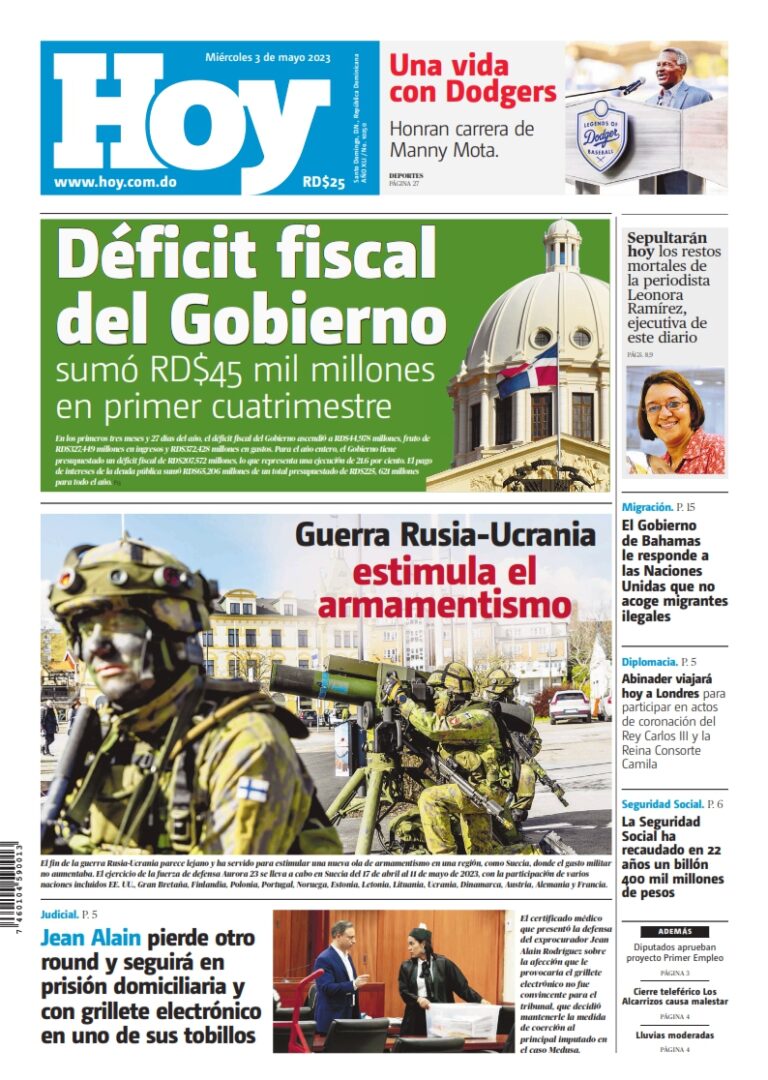 Portada Periódico Hoy, Miércoles 03 Abril, 2023