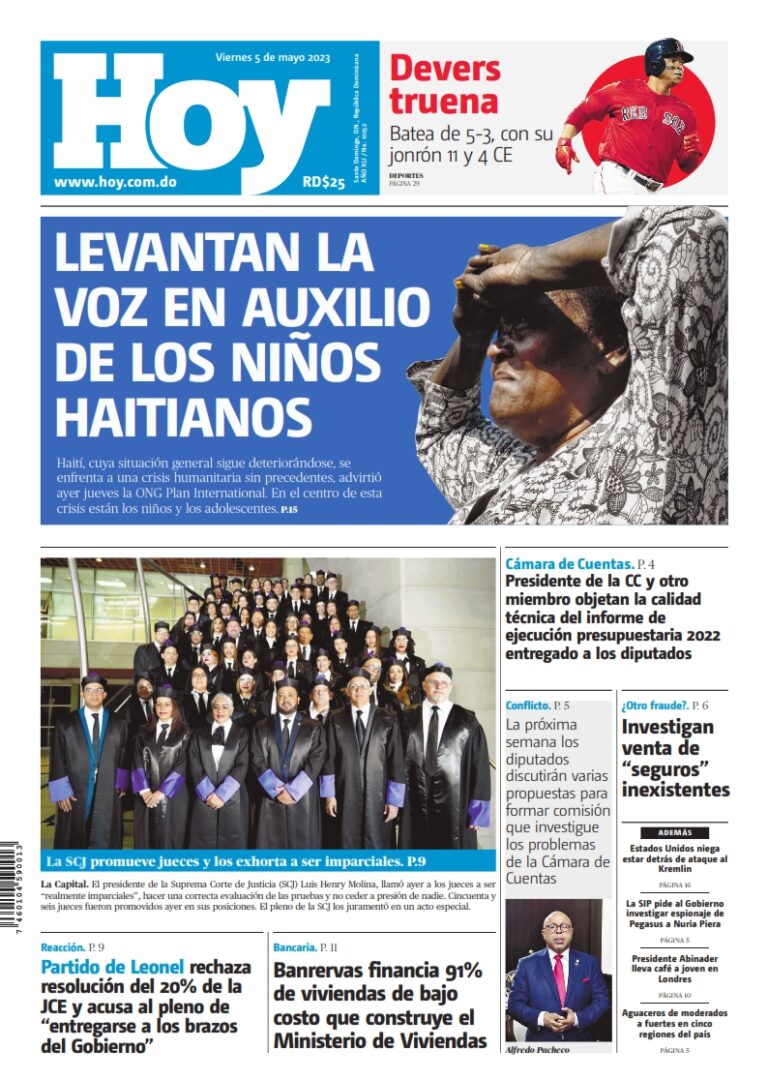 Portada Periódico Hoy, Viernes 15 Abril, 2023