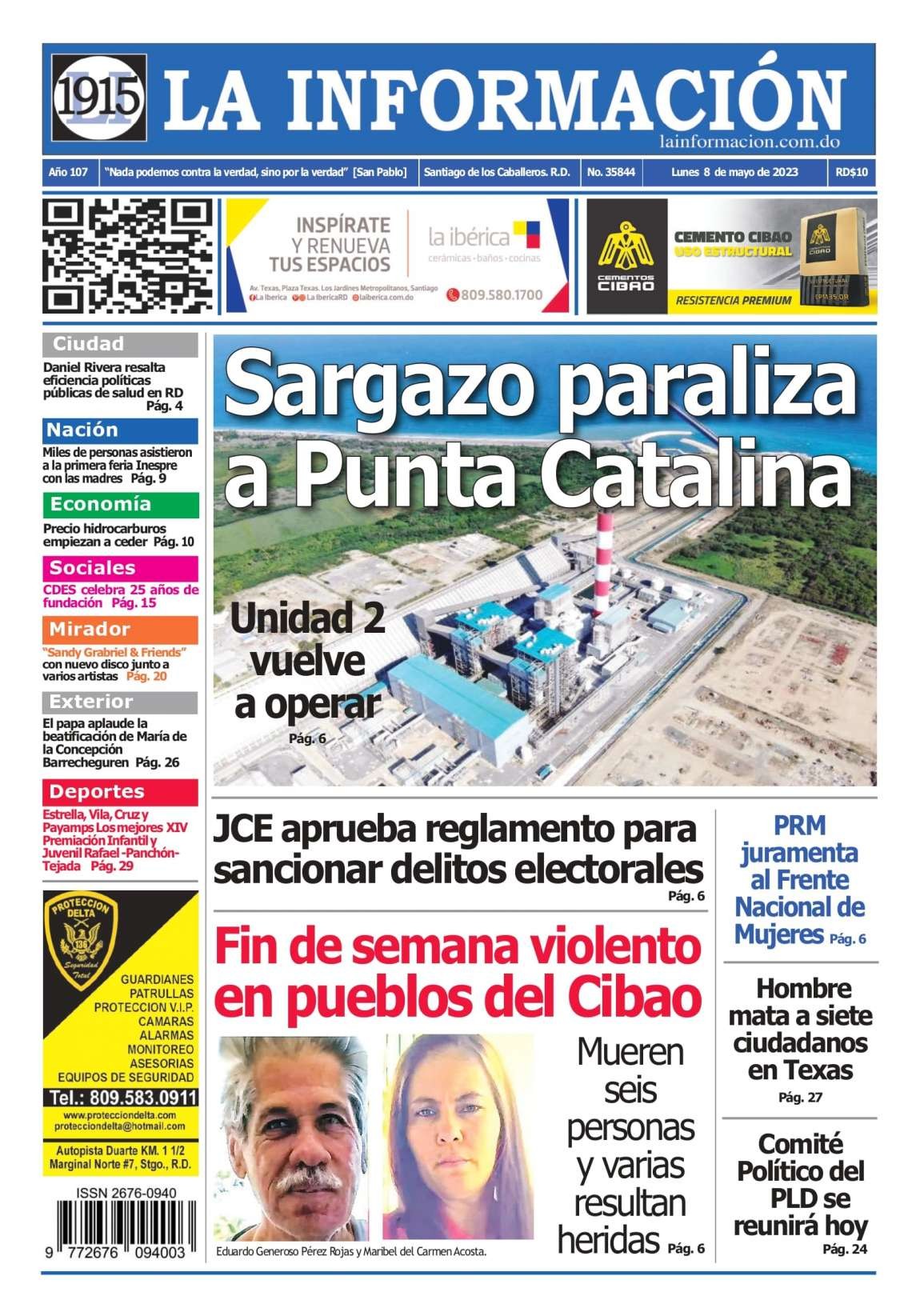 Portada Periódico La Información, Lunes 08 Mayo, 2023
