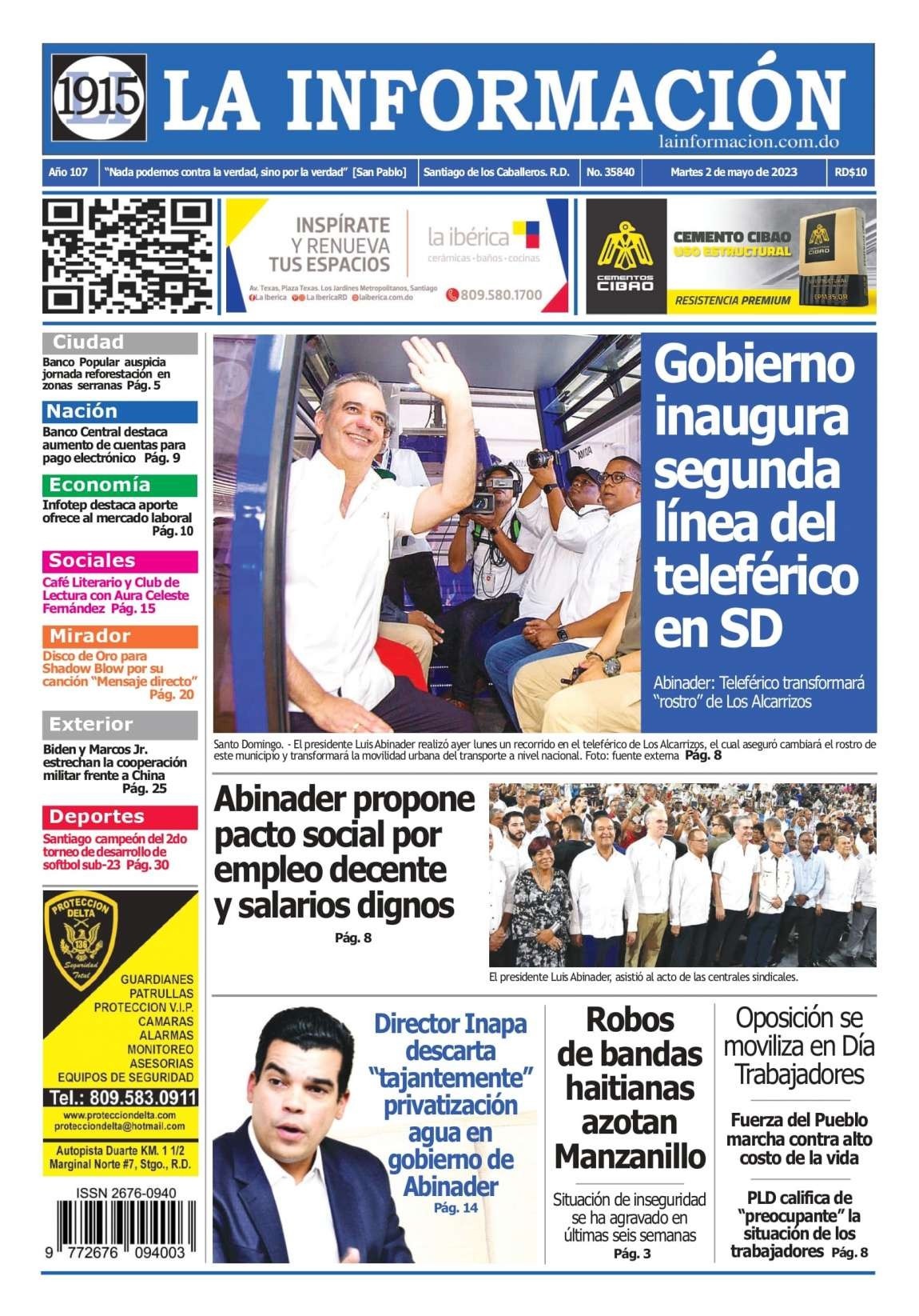Portada Periódico La Información, Martes 02 Abril, 2023