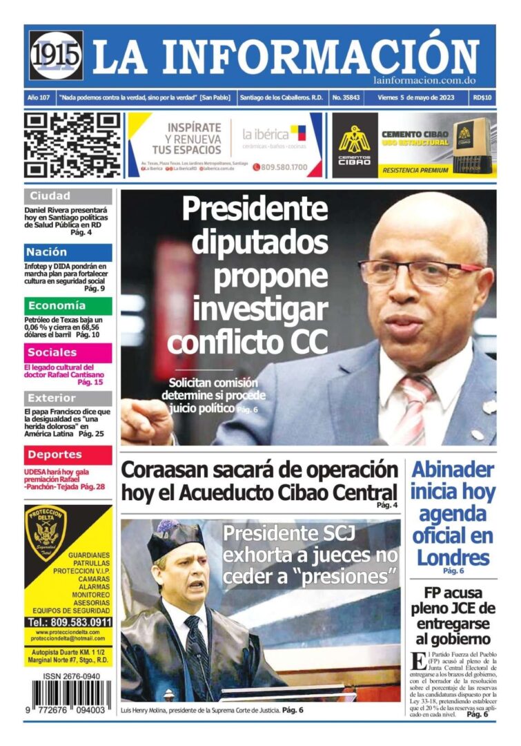 Portada Periódico La Información, Viernes 15 Abril, 2023