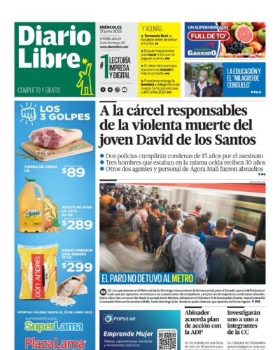 Portada Periódico Diario Libre, Miércoles 21 Junio, 2023