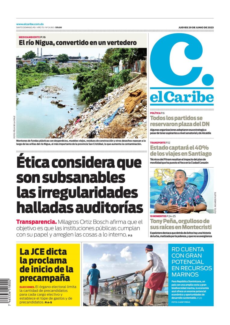 Portada Periódico El Caribe, Jueves 29 Junio, 2023