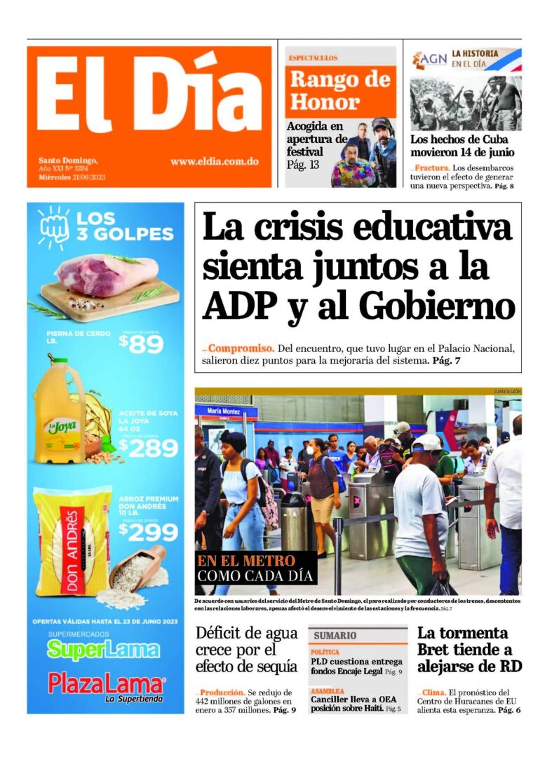 Portada Periódico El Día, Miércoles 21 Junio, 2023