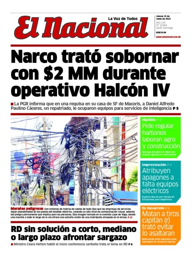 Portada Periódico El Nacional, Jueves 15 Junio, 2023