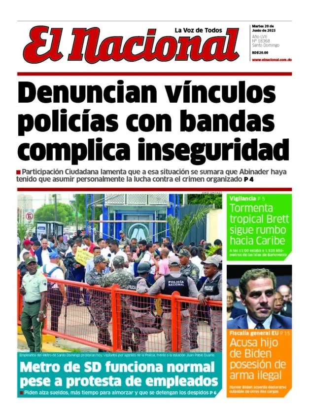 Portada Periódico El Nacional, Martes 20 Junio, 2023