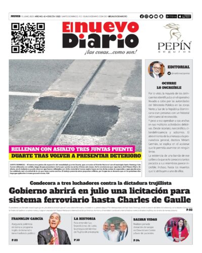 Portada Periódico El Nuevo Diario, Jueves 15 Junio, 2023