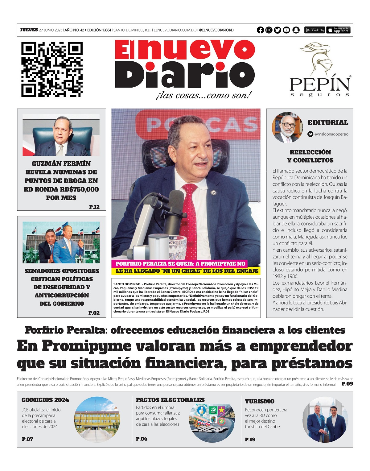 Portada Periódico El Nuevo Diario, Jueves 29 Junio, 2023
