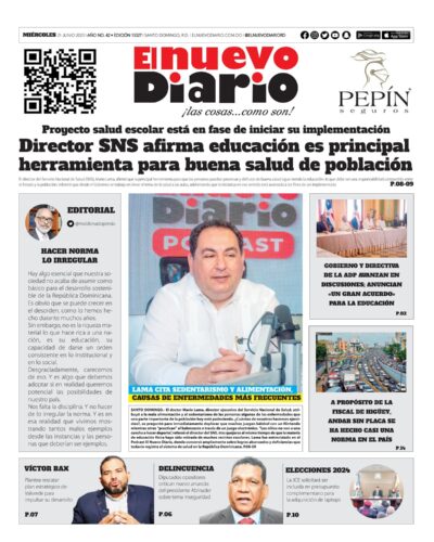 Portada Periódico El Nuevo Diario, Miércoles 21 Junio, 2023