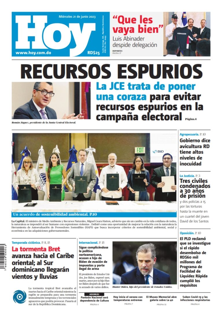 Portada Periódico Hoy, Miércoles 21 Junio, 2023
