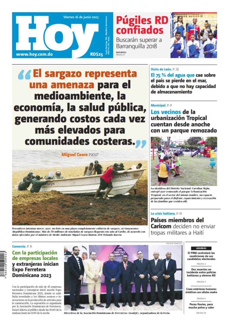 Portada Periódico Hoy, Viernes 16 Junio, 2023