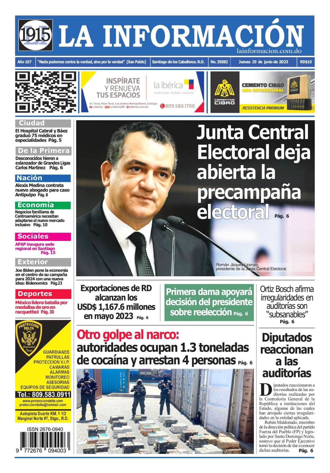 Portada Periódico La Información, Jueves 29 Junio, 2023