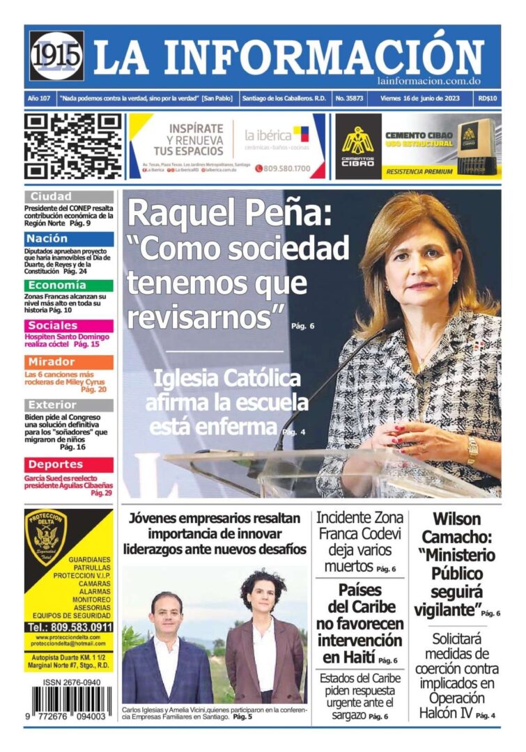 Portada Periódico La Información, Viernes 16 Junio, 2023