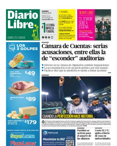 Portada Periódico Diario Libre, Lunes 03 Julio, 2023