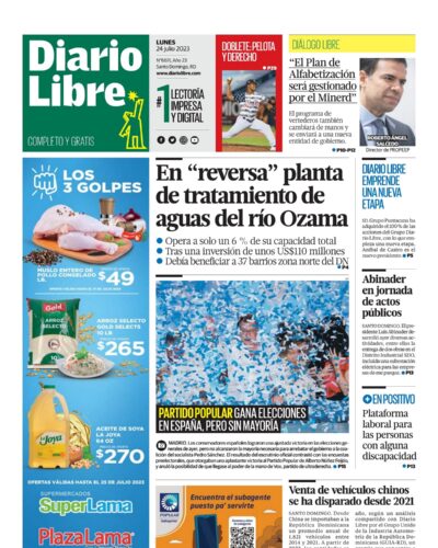 Portada Periódico Diario Libre, Lunes 24 Julio, 2023