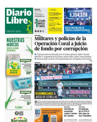 Portada Periódico Diario Libre, Martes 11 Julio, 2023