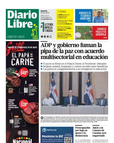 Portada Periódico Diario Libre, Martes 25 Julio, 2023